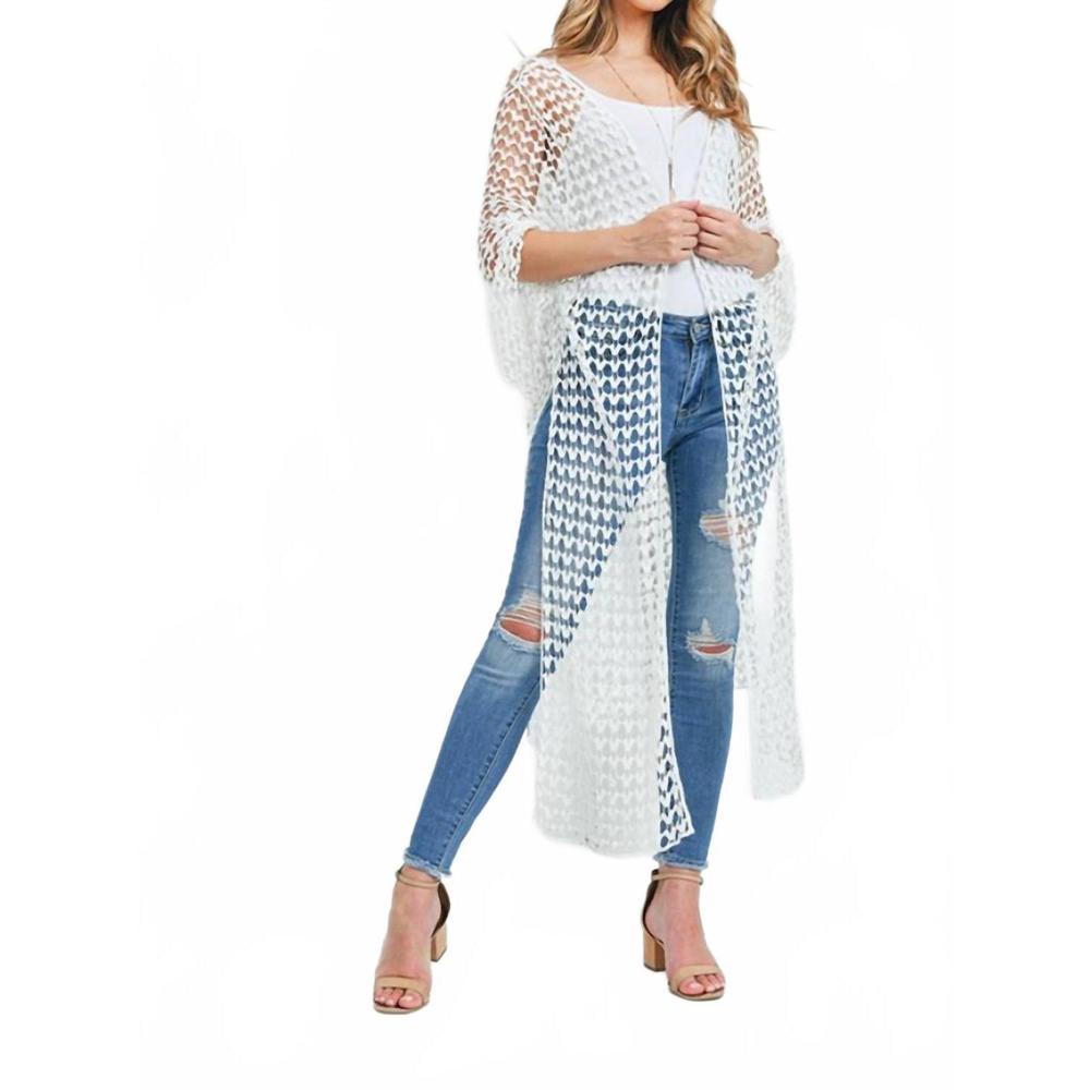 NEW RIAH FASHION long crocheted open cardigan in white